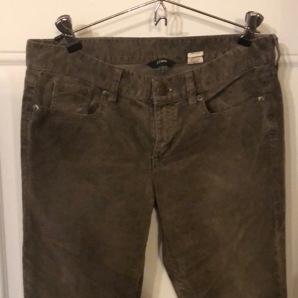 J. Crew Olive Corduroy Skinny Ankle Zipper Pants